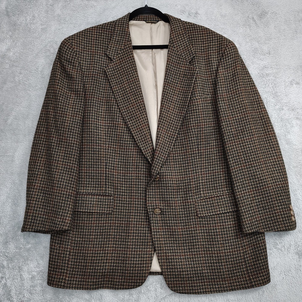 Austin Reed Vintage British Tweed Blazer Men 44R Wool Houndstooth 2 Btn Ventless